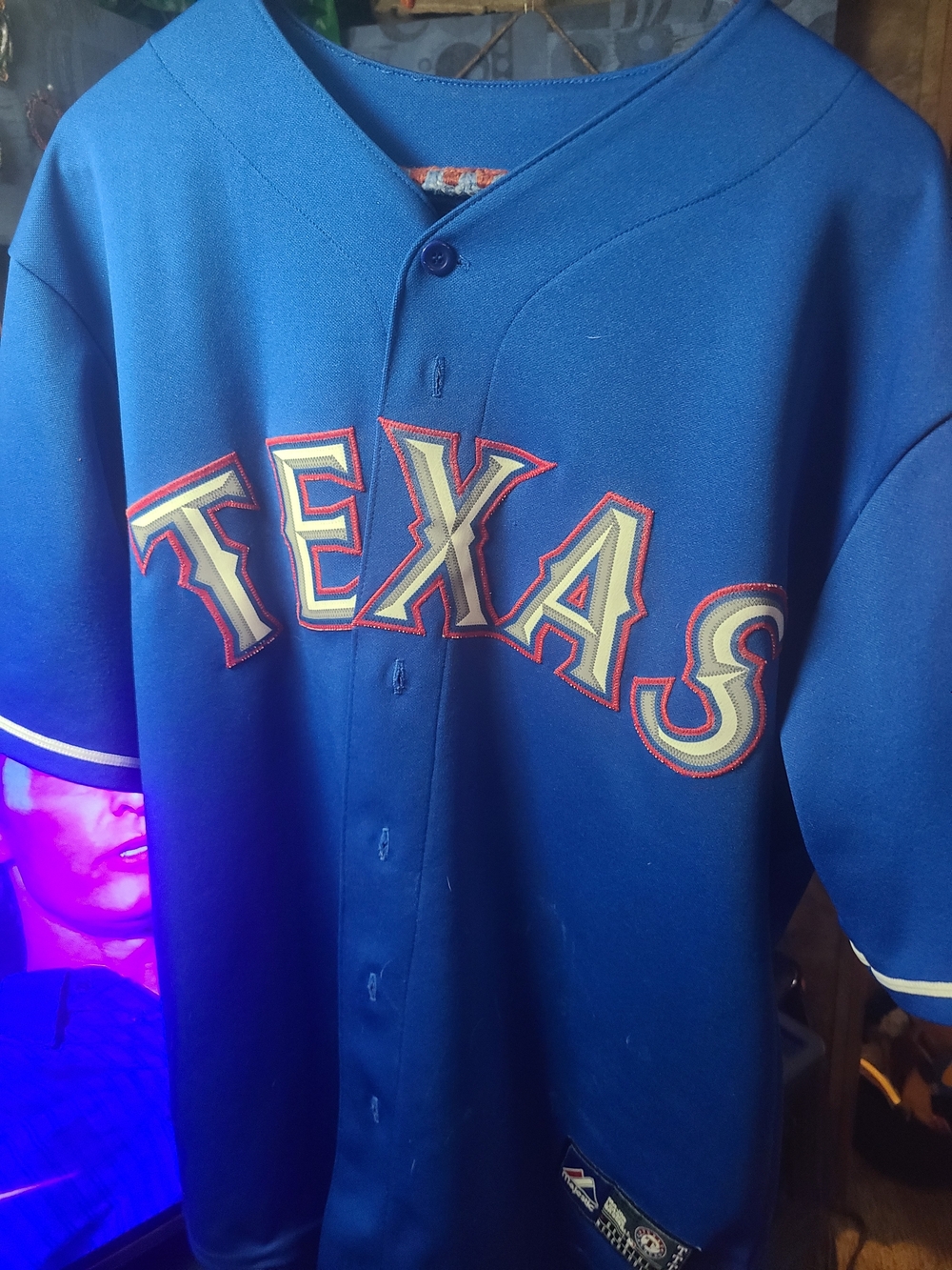 Majestic Royal Blue Baseball Jersey with Red and Cream Accents
